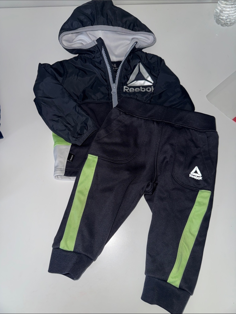 Reebok Black & Lime Kids Jogger Set with Hooded Jacket - Size 6-9 Months